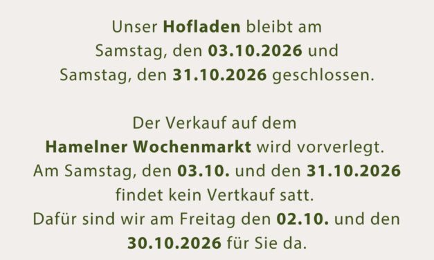 Geänderte Verkaufszeiten